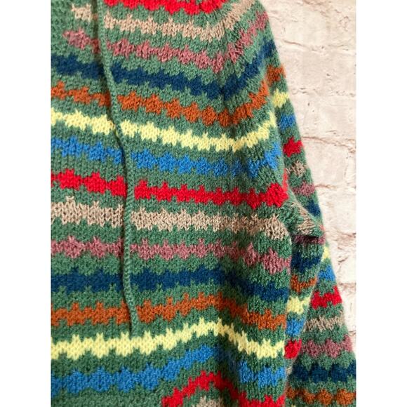 Artsy Sweater Womens XL Colorful Knit Striped Hooded Front Pockets Pullover - Picture 7 of 13
